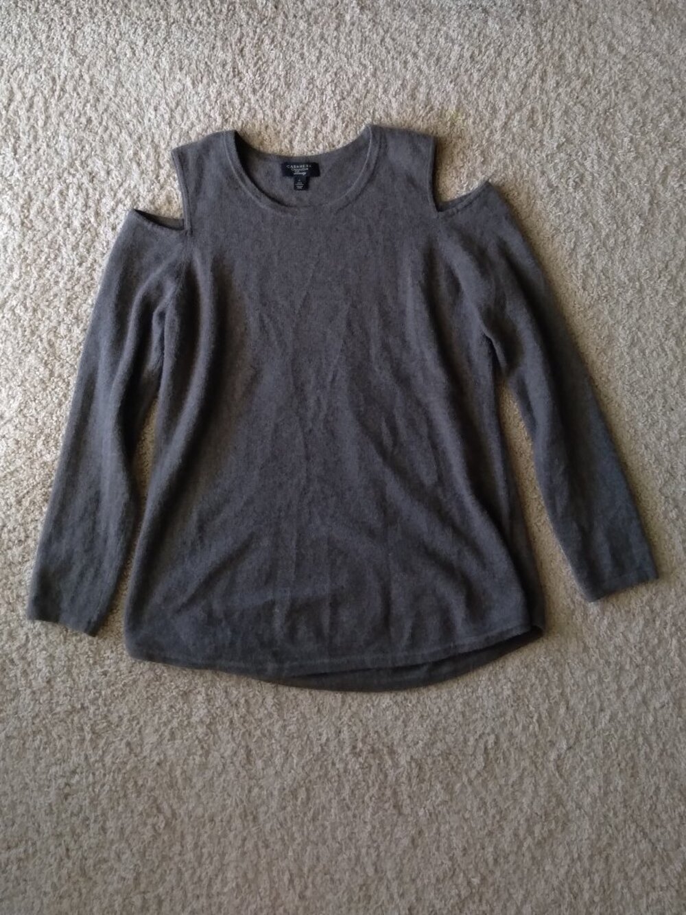 Charter Club Luxury Grayish Brown 100% Cashmere Cold Shoulder Sweater Size Large